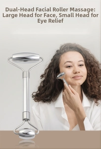 Dual-head stainless steel facial massage roller for face lifting and eye relaxation