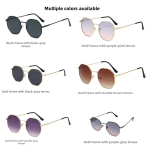 Detailed grid showing metal polygonal sunglasses in various lens colors and frames