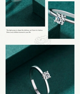 Macro detail of a 925 sterling silver single diamond ring with a four-prong setting