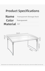 Detailed size chart for clear PET acrylic desk rack showing 31cm width and 13.5cm height