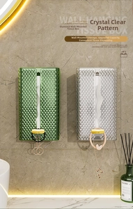 Wall-mounted tissue box with diamond texture and bottom hooks in a luxury bathroom
