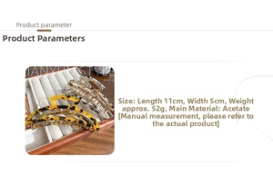 Detailed dimensions of 11cm acetate hair claw clip with weight and material specs