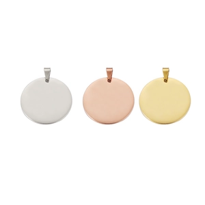 Polished round stainless steel pet tags in silver, rose gold, and gold for DIY engraving