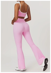 Close-up of high-waist yoga pants with V-shaped stitching for booty lifting effect
