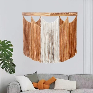 Macrame Wall Hanging Hand Woven Cotton Tassel Tapestry With Solid Wood Rod Bohemian Style Home Decor For Living Room