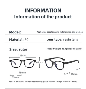Detailed size specifications for kids blue light blocking glasses with PC frames