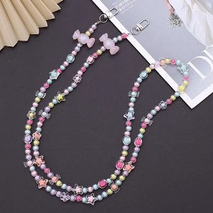 Colorful acrylic butterfly and star beaded crossbody phone strap with metal clasps
