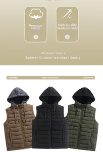 Détail du gilet matelassé à capuche montrant le tissu texturé et la qualité de finition