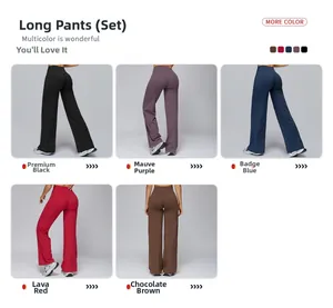Detailed showcase of high-waist yoga flare pants in five colors with lifting design
