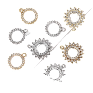 Luxury sun and geometric round pendants with glittering rhinestones in gold and silver