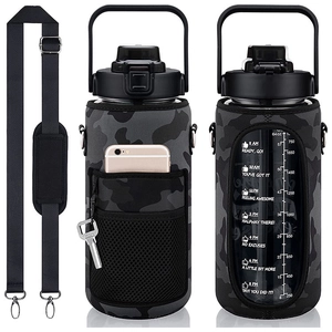 Close-up of 64oz water bottle sleeve with phone pocket and adjustable strap