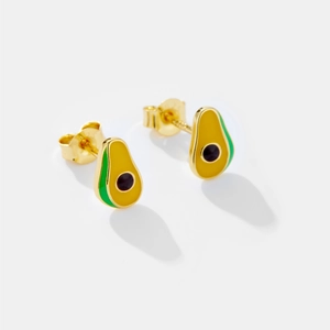 S925 sterling silver avocado stud earrings with colorful drip oil and gold plating