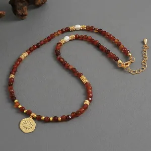 Vintage Natural Stone Beaded Necklace For Women Evil Eye Round Pendant Freshwater Pearl Handmade Boho Choker Jewelry Gift