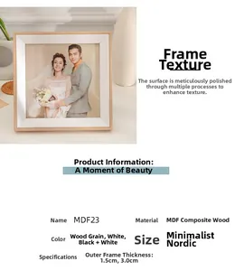 Detail of Nordic wood photo frame showing 1.5cm border width and 3.0cm frame thickness