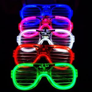 5-pack LED shutter glasses in blue, pink, white, red, and green for party glow