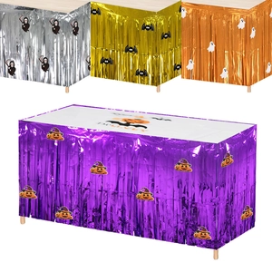 Halloween DIY Folie Lametta Tischrock Metallisch Fransen Fledermaus Geist Kürbis Spinne Skelett Dekoration Party Bedarf