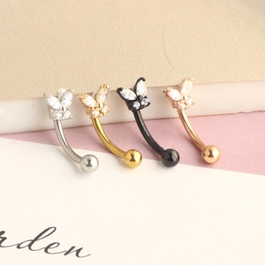 Set of four stainless steel butterfly ear studs with cubic zirconia in various finishes