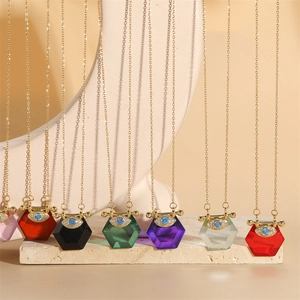 Vintage evil eye zircon pendant necklace in multiple colors with gold titanium steel chain