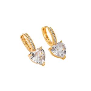 Élégantes boucles d'oreilles cœur en or avec pavé de zircones et grands cristaux