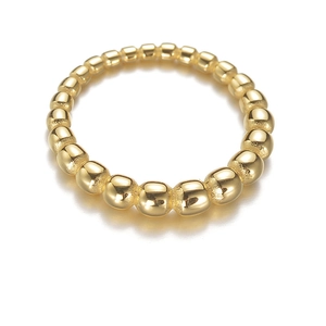 Polished titanium steel golden bead ring with a minimalist ball chain design for women