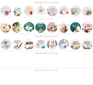 Detail view of 3.8cm Teacher Day round decorative stickers in various floral designs