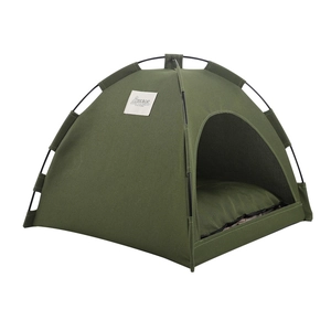 Army green breathable outdoor pet tent bed with cooling mat for cats and dogs