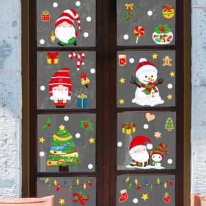 Christmas window static stickers with Santa, snowman and trees on glass window decoration