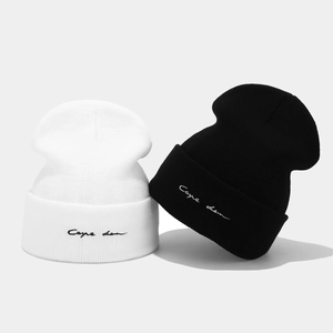 Knit Beanie Hat Acrylic Carpe Diem Embroidery Cuffed Warm Ribbed Winter Casual Minimalist Unisex