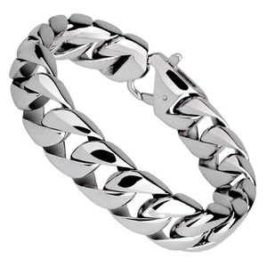 Men Cuban Link Chain Bracelet Stainless Steel Hip Hop Highly Polished Geometric Jewelry