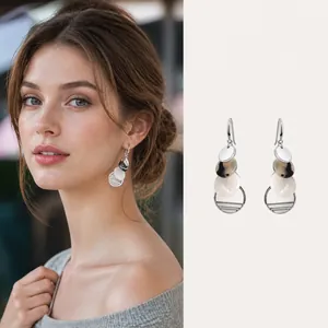 Geometric Round Dangle Earrings For Women Mixed Acrylic Acetate Alloy Multi Layered Discs Shell Texture Vacation Style