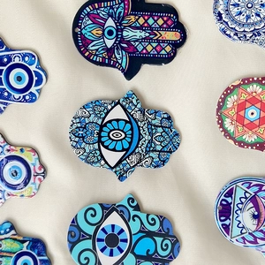 Acrylic Hamsa Hand Evil Eye charms for DIY jewelry making in multiple vibrant colors