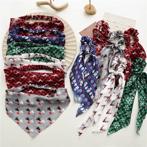 Accessori Capelli Natale Scrunchies Raso Nastri Bandana Fasce Renna Fiocco Di Neve Plaid Copricapo Festivo Per Donne