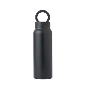 Matte black stainless steel insulated water bottle with integrated magnetic ring handle