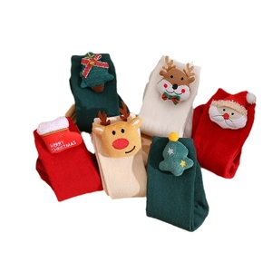 Christmas baby knee high socks with 3D Santa and Reindeer dolls in festive colors