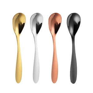 Set of four 304 stainless steel dessert spoons in gold silver rose gold and black colors