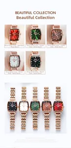 Detailed collection of square women's watches in rose gold with multi-colored dials