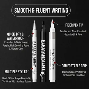 White and black acrylic paint markers with quick-dry waterproof ink and fiber tips