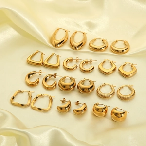 Geometric C-Shaped Hoop Earrings 18K Gold Plated 316L Stainless Steel Chunky Twisted Square Heart Fashion Jewelry Women