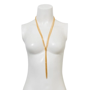 Elegante goldene mehrlagige lange Halskette mit Knotendesign und Quaste auf einer Büste