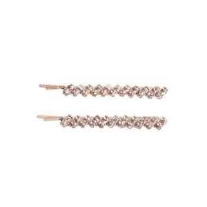 Set of two rose gold rhinestone hair clips with minimalist sparkling crystal accents