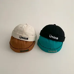 Cappello Miki Bambini Berretto Docker Senza Tesa Tela Cotone Lettera Ricamata Stile Retrò Per Neonati Ragazzi Ragazze