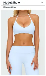 Detailansicht des phantamblauen Halter-Sport-BHs mit freiem Rücken und Funktionsmaterial