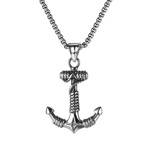 Vintage Viking Anchor Stainless Steel Chain Alloy Pendant Necklace For Men Retro Punk Nautical Jewelry Gift