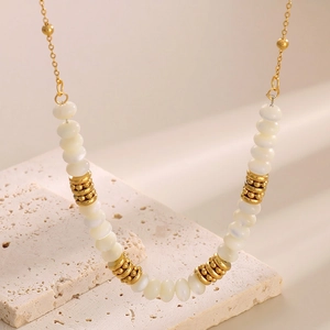 Elegant Beaded Necklace Gold Plated Stainless Steel White Shell Artificial Pearl Jewelry Vintage French Style Women Accessory