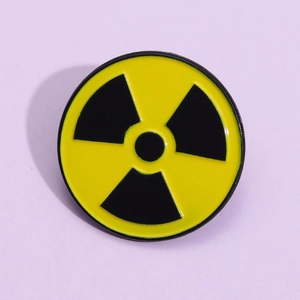 Creative circular radioactive symbol enamel brooch with yellow and black metal finish