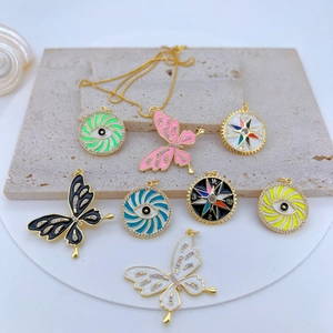 Pendant Necklace Copper Gold Plated Enamel Evil Eye Butterfly Compass Heart Zircon Jewelry Women Minimalist Fashion