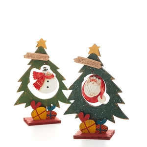 Wooden Christmas tabletop decorations set with snowman and Santa Claus figures in red and green