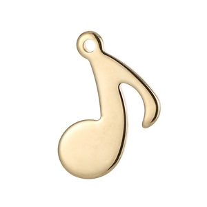 Polished gold musical note stainless steel pendant charm with top ring for DIY jewelry