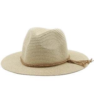 Women Straw Fedora Hat Wide Brim Summer Beach Sun Protection Holiday Jazz Style With Braided Rope Tassel