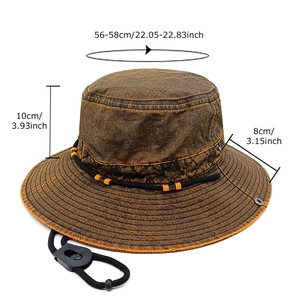 British retro washed denim bucket hat for hiking with adjustable chin strap